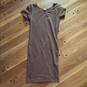 Zenana Premium Brown Short Sleeve Stretch Fitted T-Shirt Dress Small